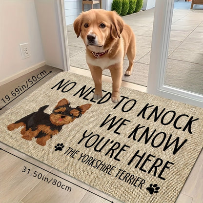 Yorkshire Terrier Entryway Floor Mat with Beige Woven-Look Print in Three Sizes up to 17.71 x 47.24 Inches