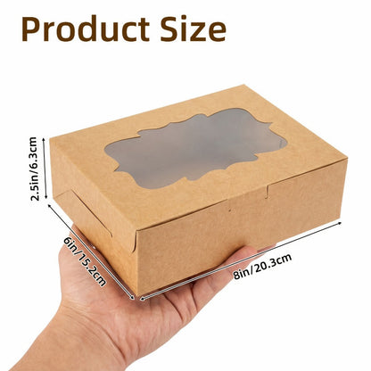 Cookie Boxes with Window 48 Pack, 8x6x2.5" Kraft Bakery Boxes for Cookies, Macarons, Pastries & Cake