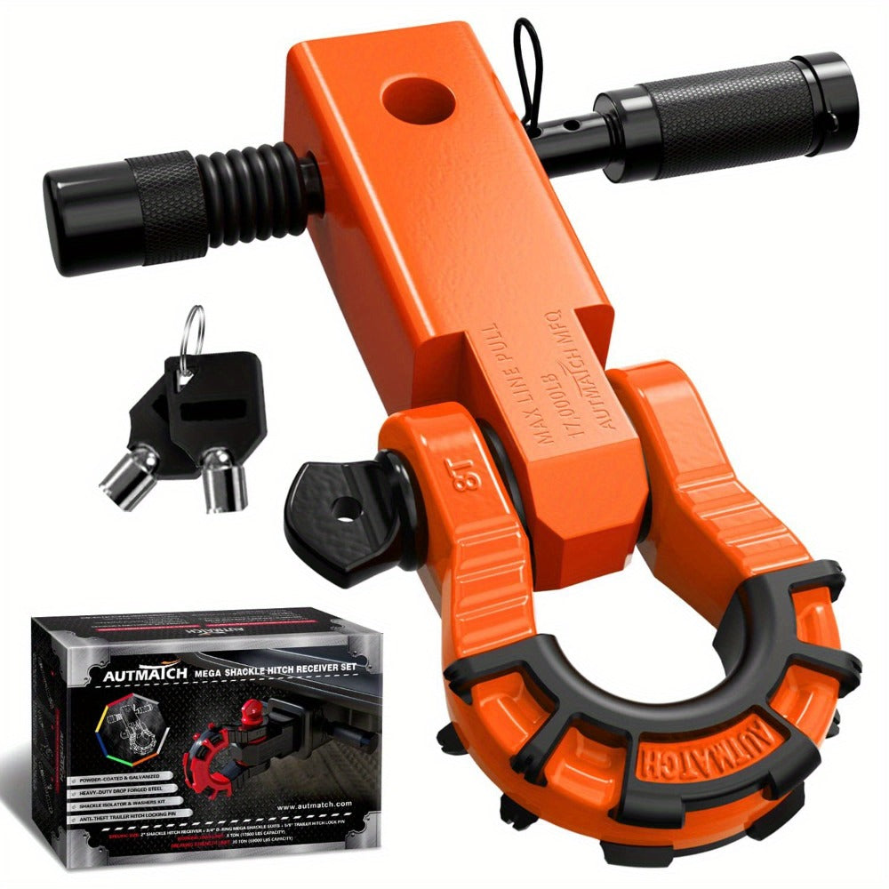 Shackle Hitch Receiver 2-Inch 68, 000 lb Break Strength with 3/4" D-Ring & 5/8" Hitch Lock Pin – Heavy Duty Drop Forged Steel 8-Ton Vehicle