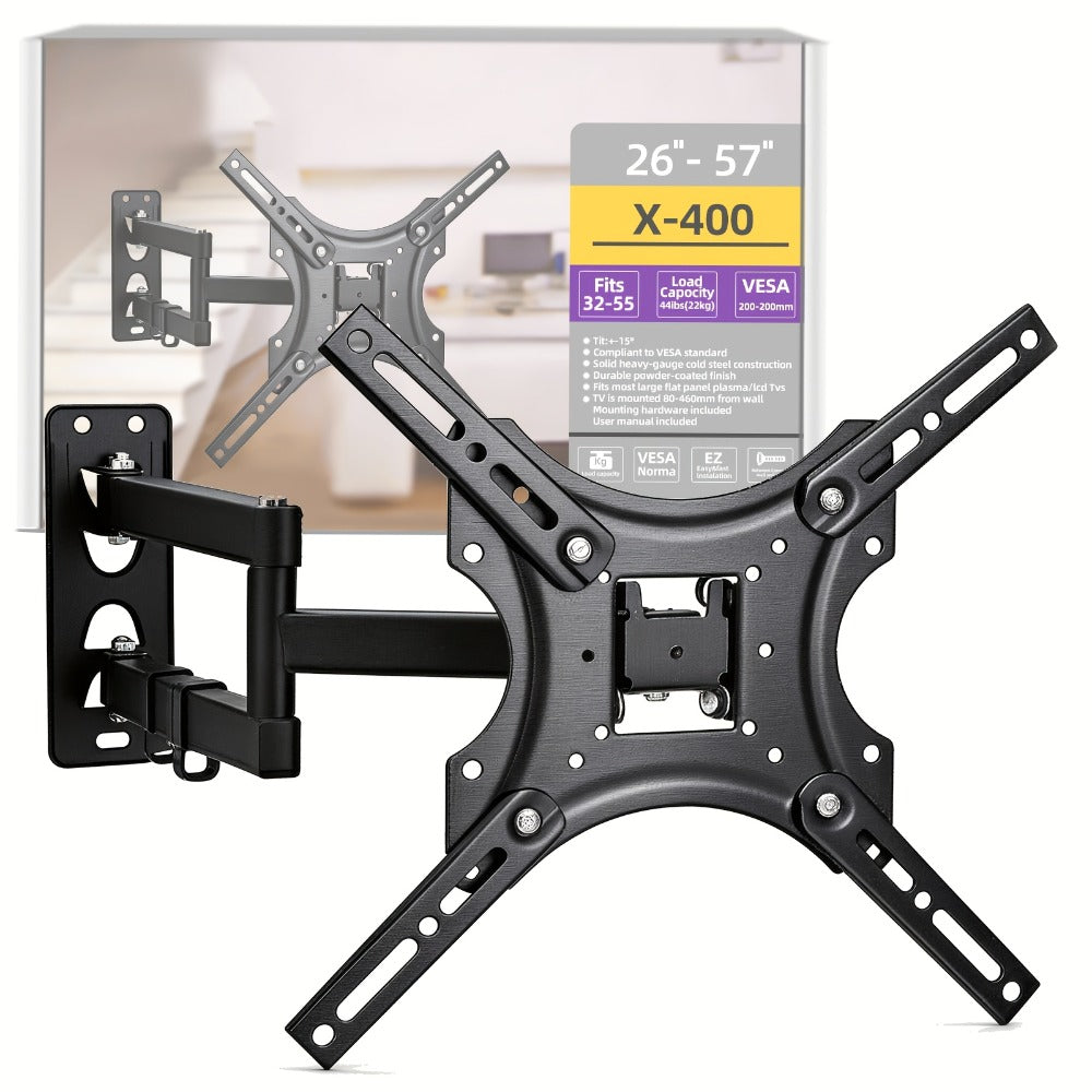 Compact Dual-Arm Full-Motion TV Wall Mount for 26-57 Inch Screens with Swivel, Tilt and Extension