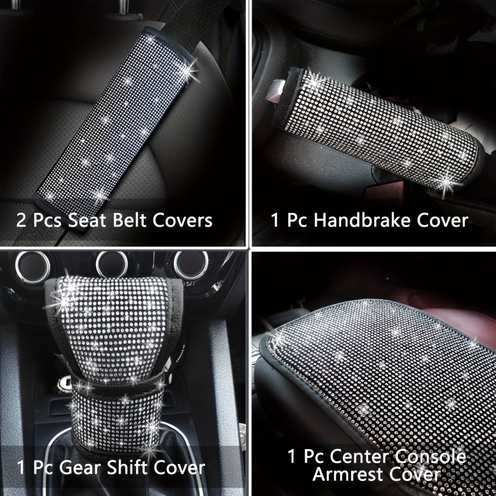 30-Piece Bling Car Interior Accessories Set with 15-Inch Steering Wheel Cover, Seat Belt Pads and Trim
