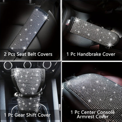 30-Piece Bling Car Interior Accessories Set with 15-Inch Steering Wheel Cover, Seat Belt Pads and Trim