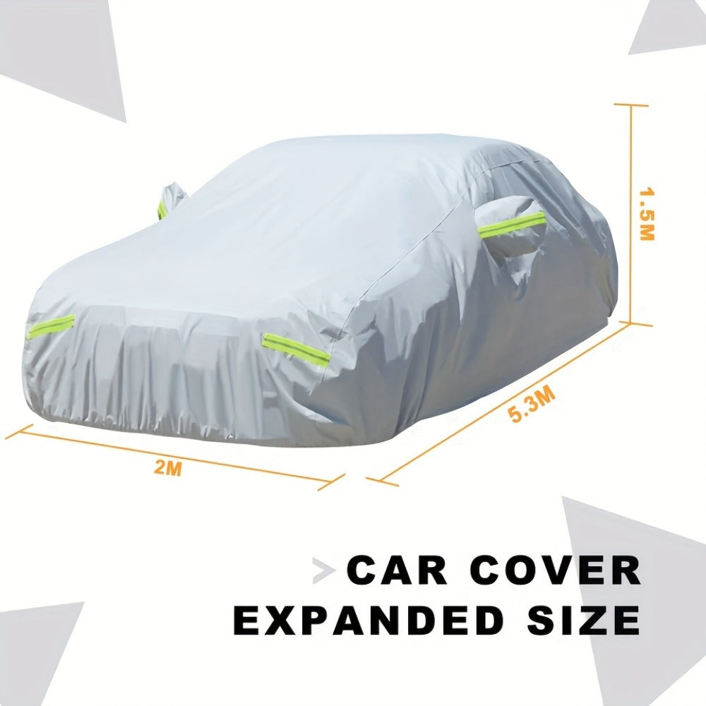Silver 190T Full Car Cover with Reflective Tabs, Elastic Hem and XL or XXL Size Options for Sedans