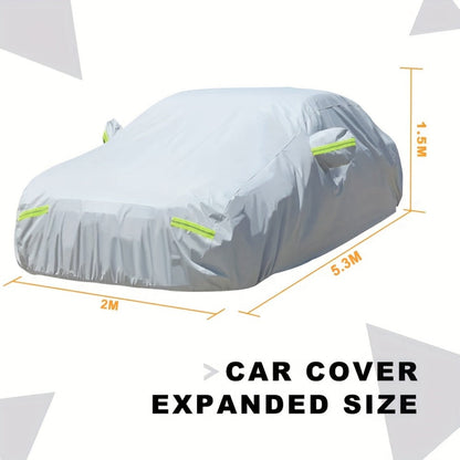 Silver 190T Full Car Cover with Reflective Tabs, Elastic Hem and XL or XXL Size Options for Sedans