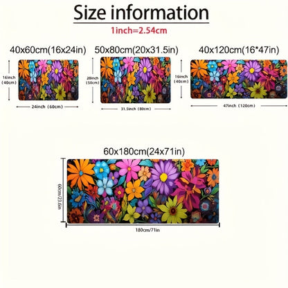 Kitchen Mat Floral Design, Rectangular Rug, 100% Polyester Floor Mat for Kitchen, Bathroom, Laundry Room