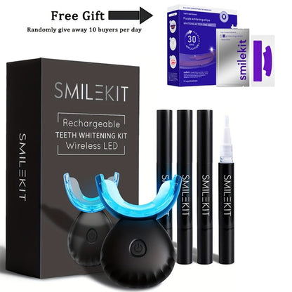 Black or White LED Teeth Whitening Mouthpiece Kit with Four Gel Pens, Shade Guide and 16-Minute Timer
