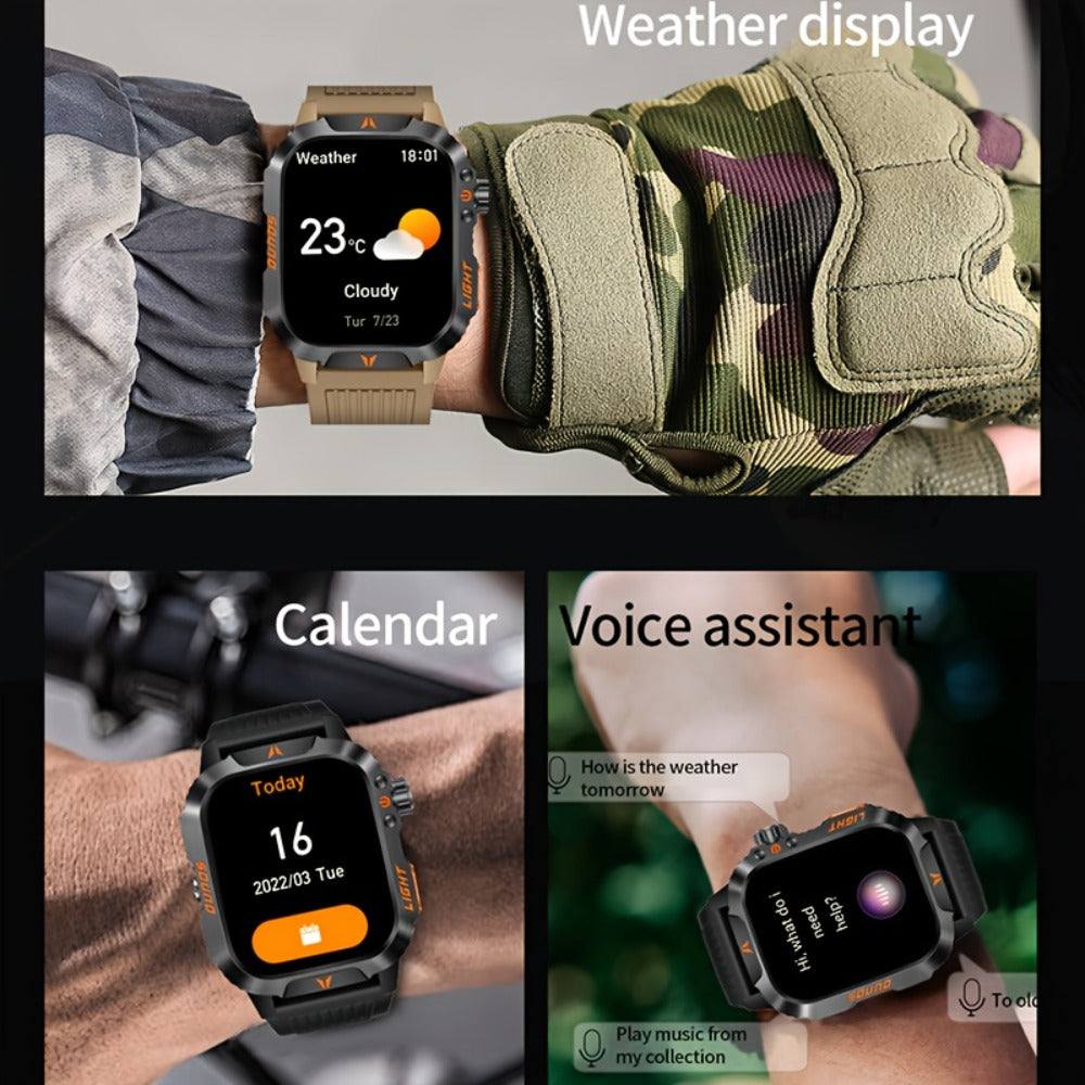 Smart Watch 2.01-Inch Rugged Display with Compass, LED Flashlight, Calling and Three Strap Combinations