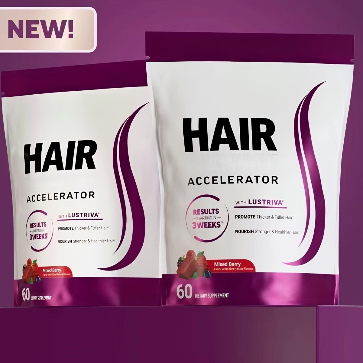 Lustriva Hair Growth Chews with Biotin & Mixed Berry, Clinically Studied Formula for Thicker, Stronger Hair
