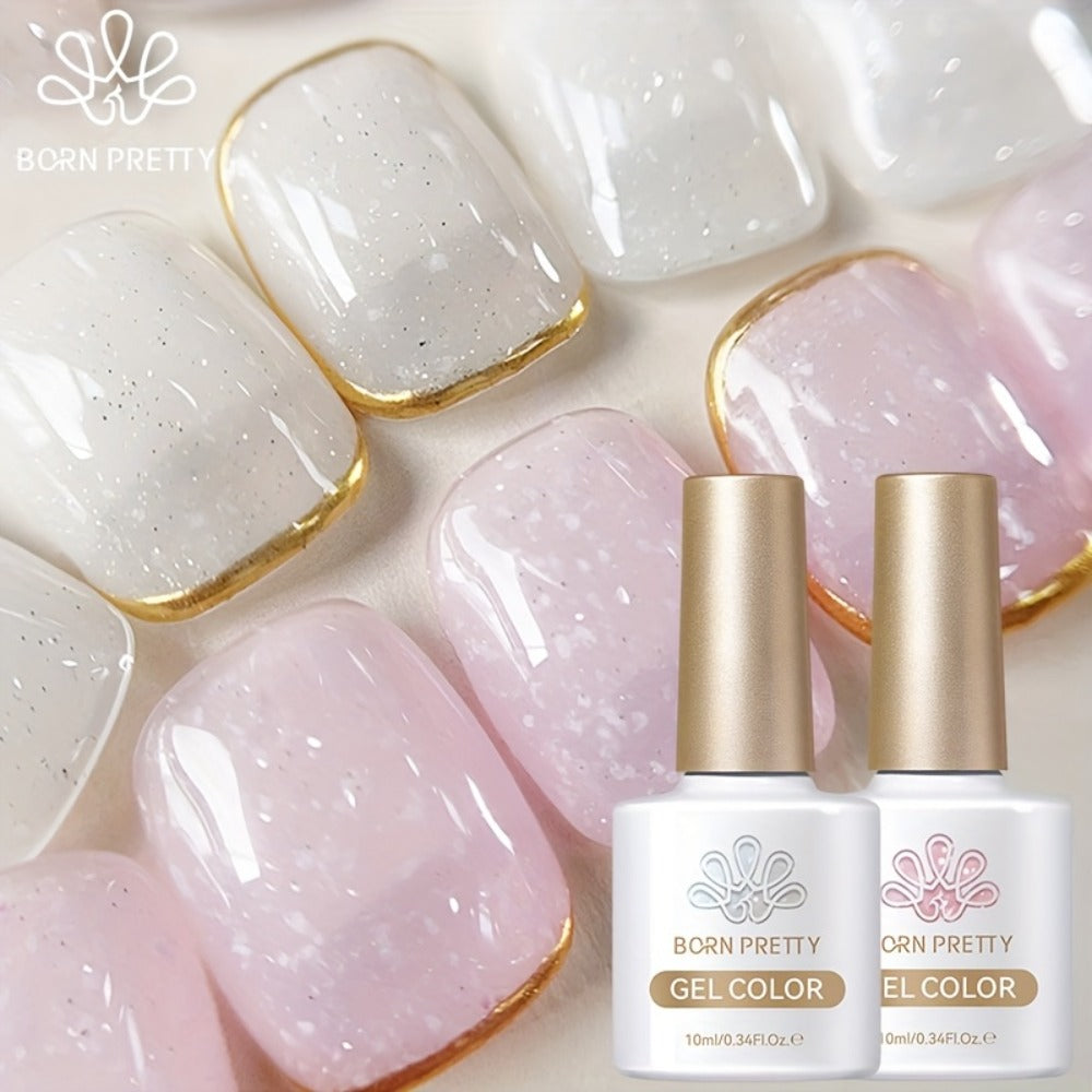 Gel Nail Polish BORN PRETTY 2-Piece Snow-Jelly Shimmer Set in Nude Pink and White Glitter with UV/LED Soak-Off Cure