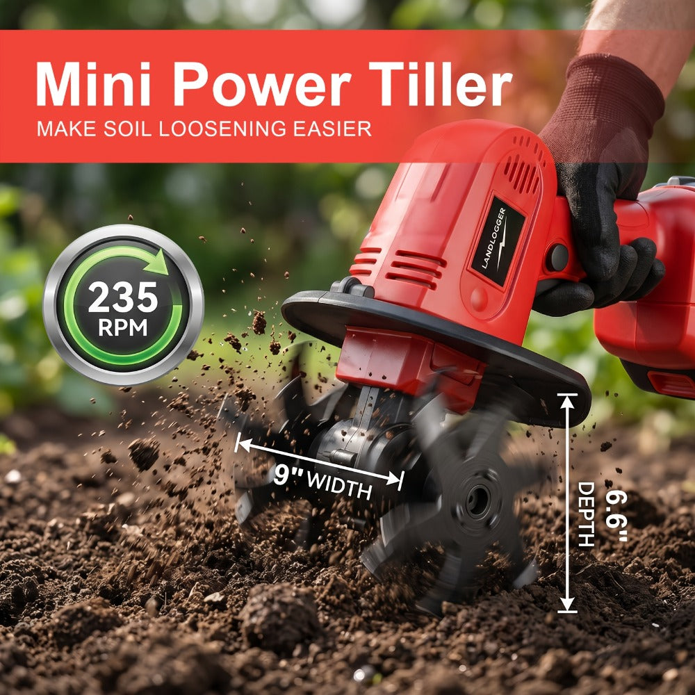 Cordless Electric Cultivator 20V Handheld Rotary Tiller, 9-Inch Width 6.6-Inch Depth, 1 or 2 Batteries & Charger