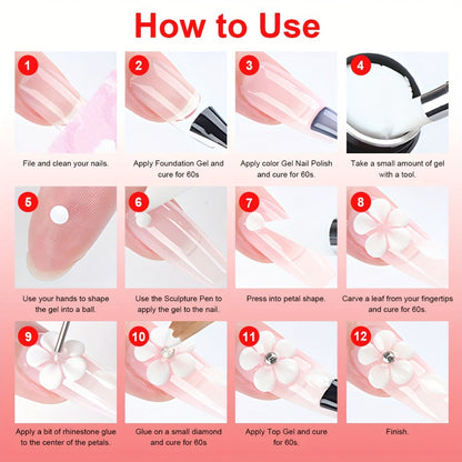 Nail Sculpting Gel Kit 3D 4D 12 Colors with Carving Pen – Firm Non-Sticky Soak-Off Sculpture Gel for Flowers, Leaves