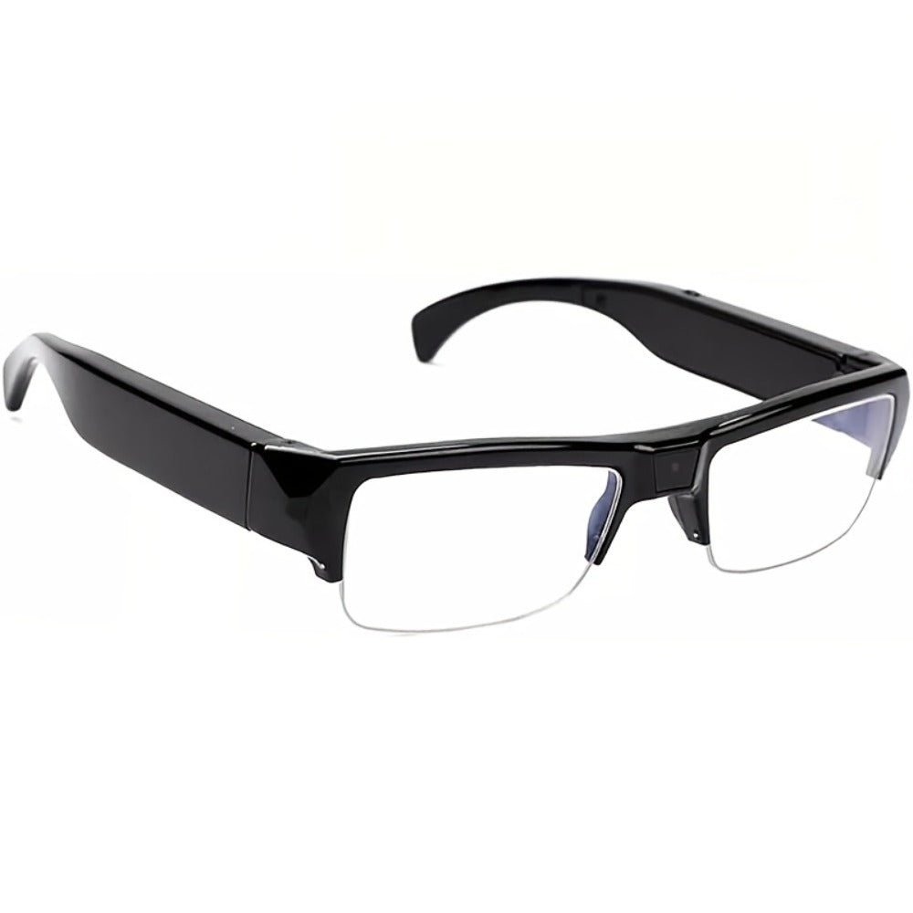 Slim Clear-Lens Camera Glasses in Black with Front Camera and 32GB or 64GB Memory Card Bundles