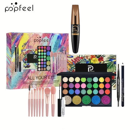 Makeup Kit Full Face All in One Eyeshadow Palette Blush Powder Foundation Mascara Brush Set, for Makeup, Travel and Everyday Vanity Use