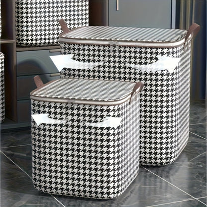 Oversized Storage Bin with Lid & Handles | Clothes Blanket Organizer Box, Dust-Proof Compartment Bucket, Under-Bed Travel Basket