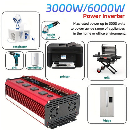 Multi-Format Car Power Inverter with 200W, 1000W or 3000W Labels in Red and Black Options for Vehicles