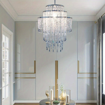 Crystal Beaded Chandelier Lampshade Acrylic Sparkling Droplets Elegant Ceiling Light Fixture for Entryways, Bedrooms and Living Spaces