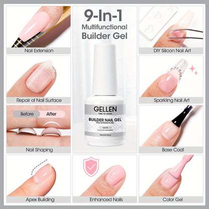 Hard Gel Nail Extension Builder Gel 7-in-1 Self-Leveling – 28+ Day Wear, LED UV Cured, 15ml, Clear Pink Nude Baby Pink Milky White