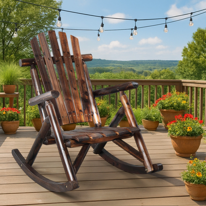 Patio Cedar Rocking Chair 26" Fan-Shaped Backrest Outdoor Rocker for Garden Poolside Patio