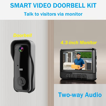 WiFi Video Doorbell with 4.3 Inch Indoor Monitor, Night Vision Two-Way Audio Rechargeable Battery