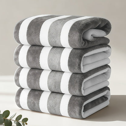Bath Towels Set 1 or 4 Pack Microfiber Two-Color Striped Towels 27 x 55 Inch in Gray, Red and Green