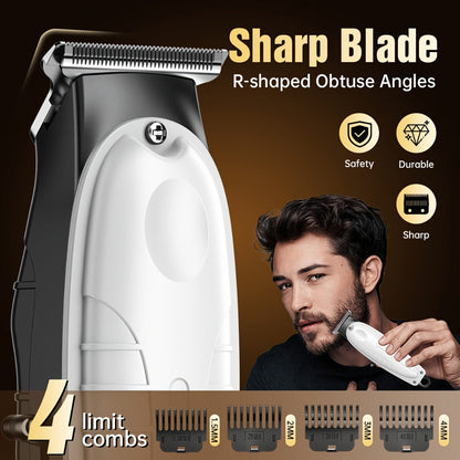 Hair Clippers & Trimmers White One-, Two- or Three-Piece Set with LCD Displays, USB-C Charging and Guide Combs