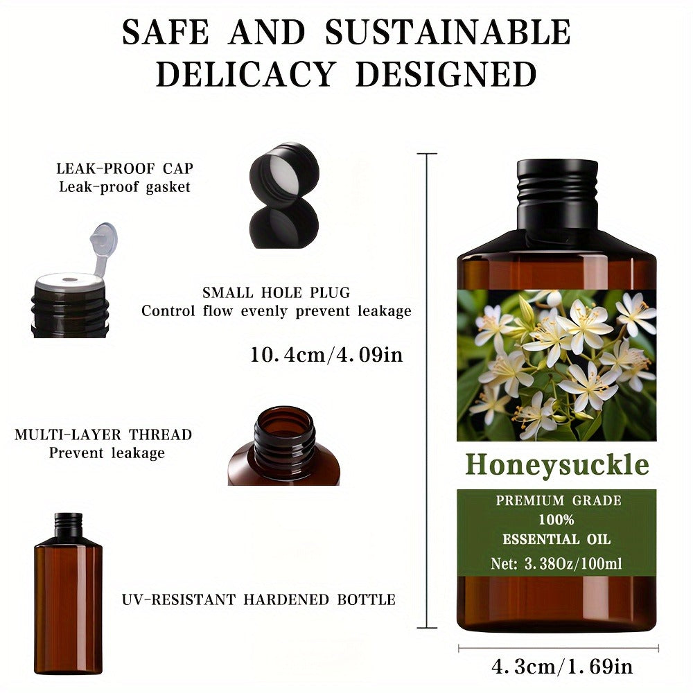 Essential Oil Honeysuckle Sweet Floral Aroma in 100ml Bottle for Diffuser, Massage, Meditation and Personal Care