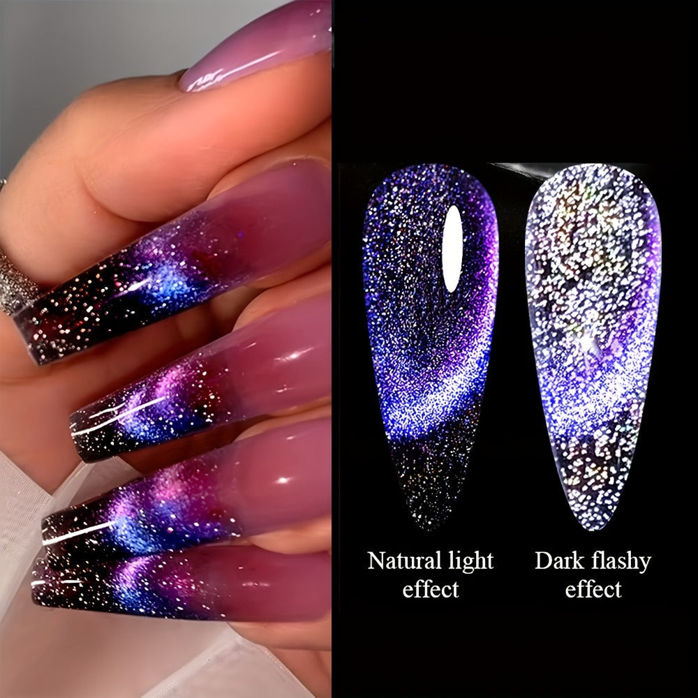 Magnetic Cat Eye Gel Nail Polish 9D Holographic Rainbow Glitter Blue & Purple – LED UV Soak-Off Gel Polish Paraben-Free Water-Based Formula