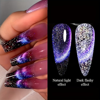 Magnetic Cat Eye Gel Nail Polish 9D Holographic Rainbow Glitter Blue & Purple – LED UV Soak-Off Gel Polish Paraben-Free Water-Based Formula