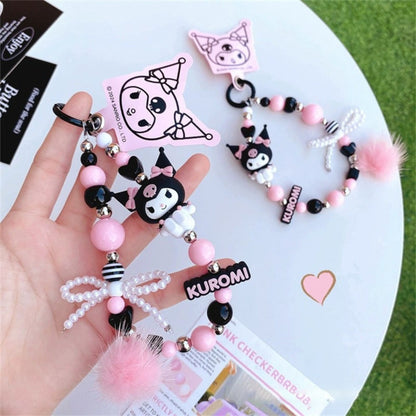 Kawaii Beaded Phone Chain Keychain Sanrio Kuromi My Melody Anime Backpack with the Listed Color, Size or Set Options for Everyday Carry