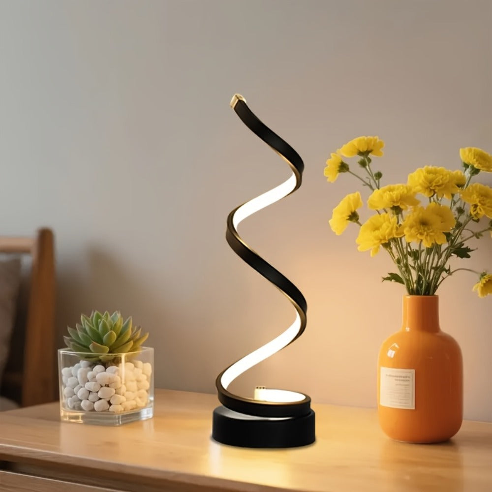 Dimmable Spiral Table Lamp with Touch Control & USB-C Charging Port, 3-Way Brightness Bedside Nightstand Lamp