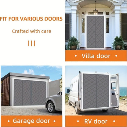 Thermal Insulated Door Curtain Magnetic Closure Knit Plaid Pattern – Windproof Insulation Blanket for Front Door, Sliding Glass