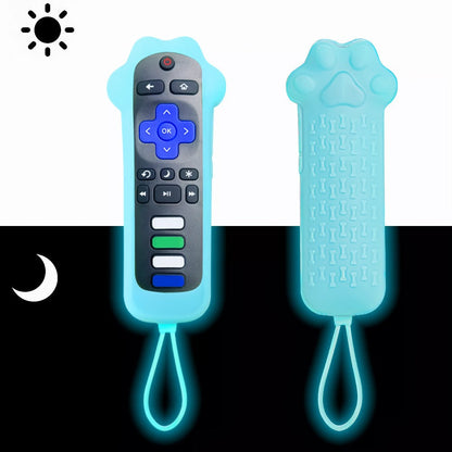 Dog Paw Silicone Remote Control Case Glow in the Dark – Cute Luminous Green Protective Cover for TCL Hisense Roku Remote