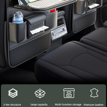 Seatback Car Organizer with Fold-Down Tray, Cup Recesses, Tissue Opening and One- or Two-Piece Packs