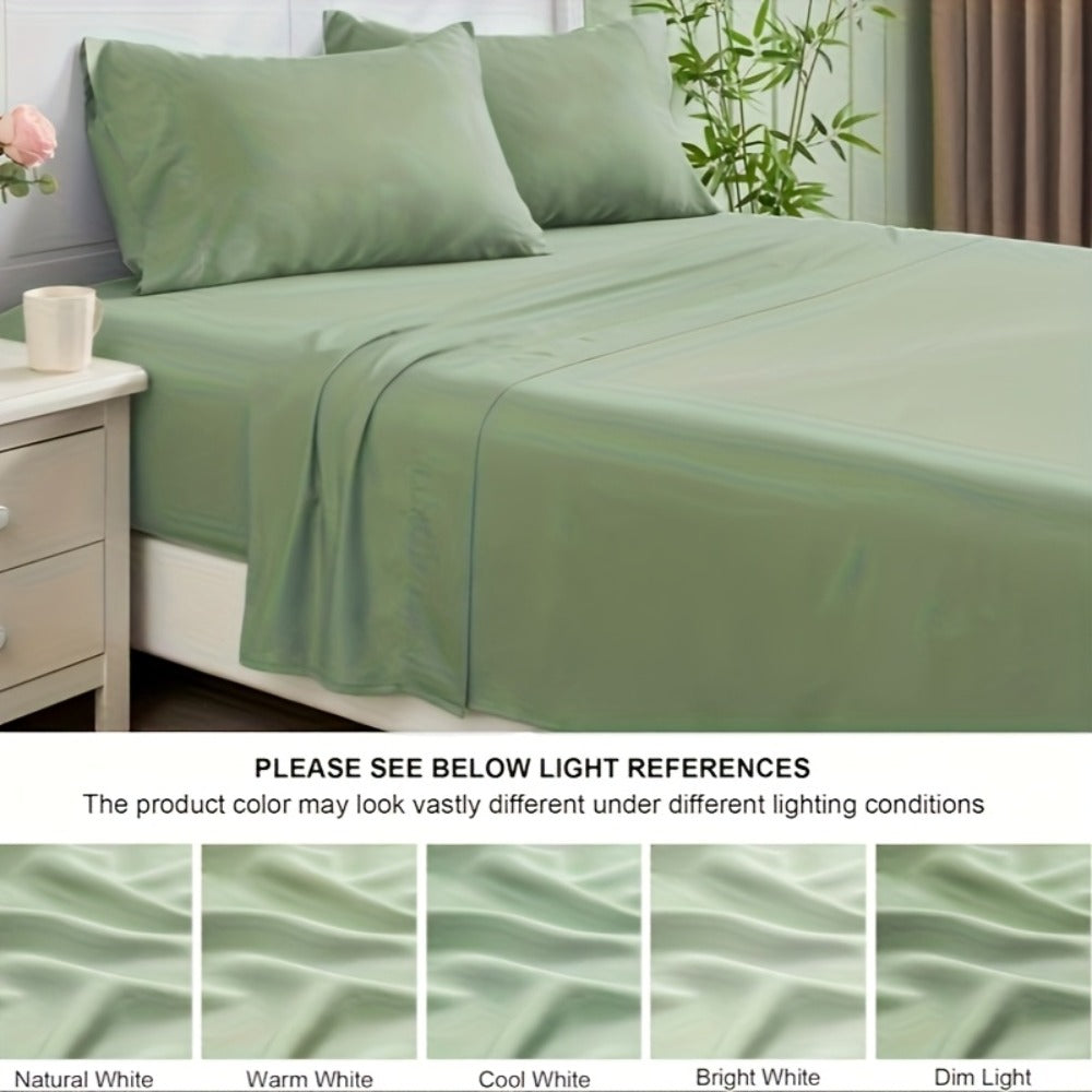 Bed Sheet Set 4-Piece 2200TC Bamboo Blend with Four Bed Sizes and Eleven Solid Color Options
