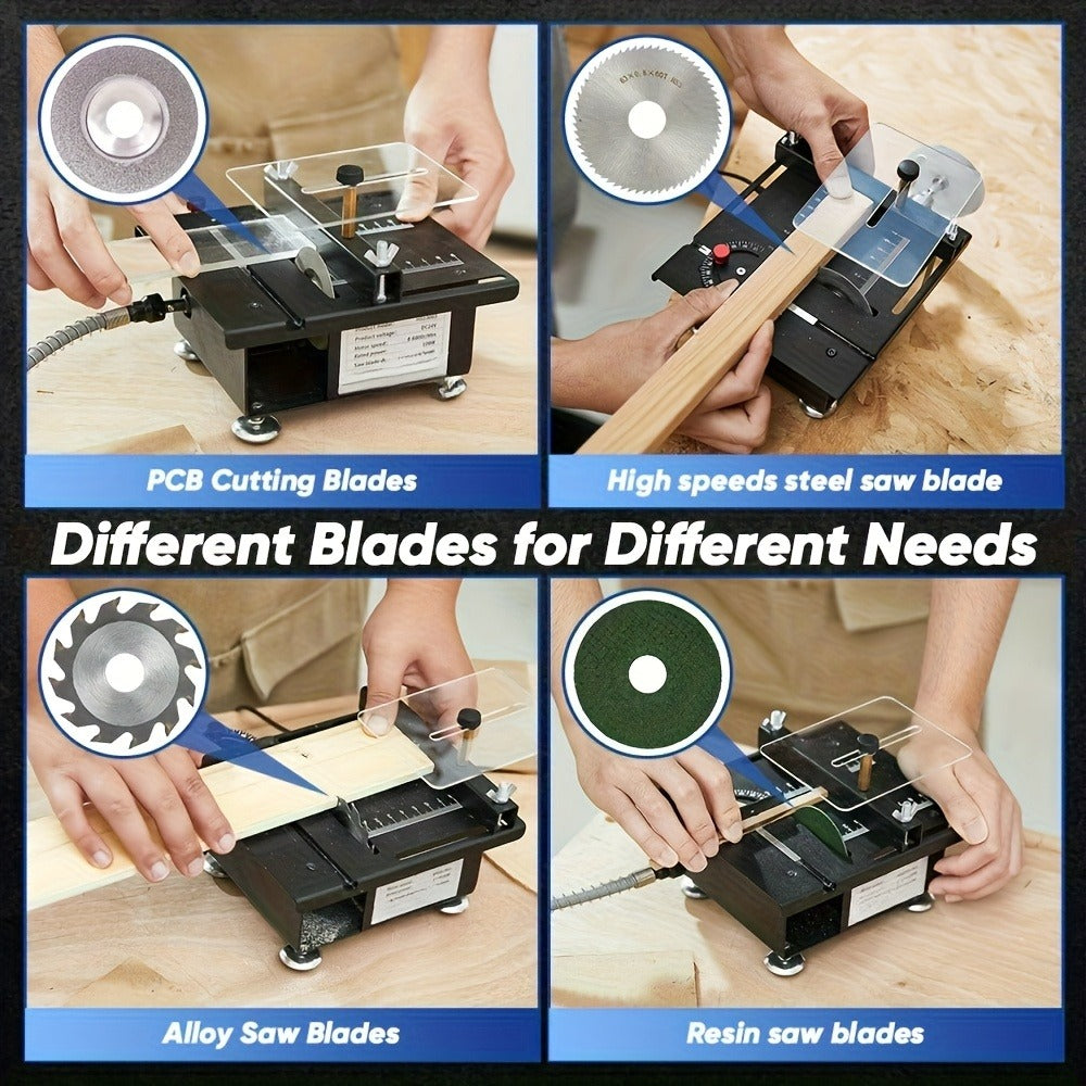 Mini Table Saw Multifunctional Desktop Cutting Machine, 100W Motor, 7-Speed Adjustable, 0-90° Angle Cut