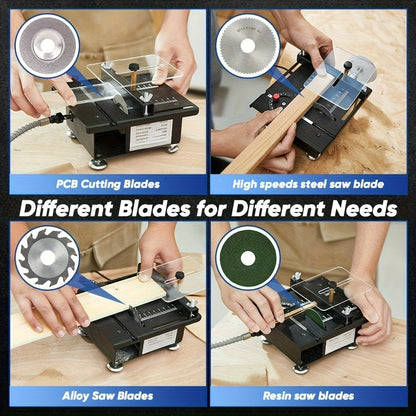 Mini Table Saw Multifunctional Desktop Cutting Machine, 100W Motor, 7-Speed Adjustable, 0-90° Angle Cut