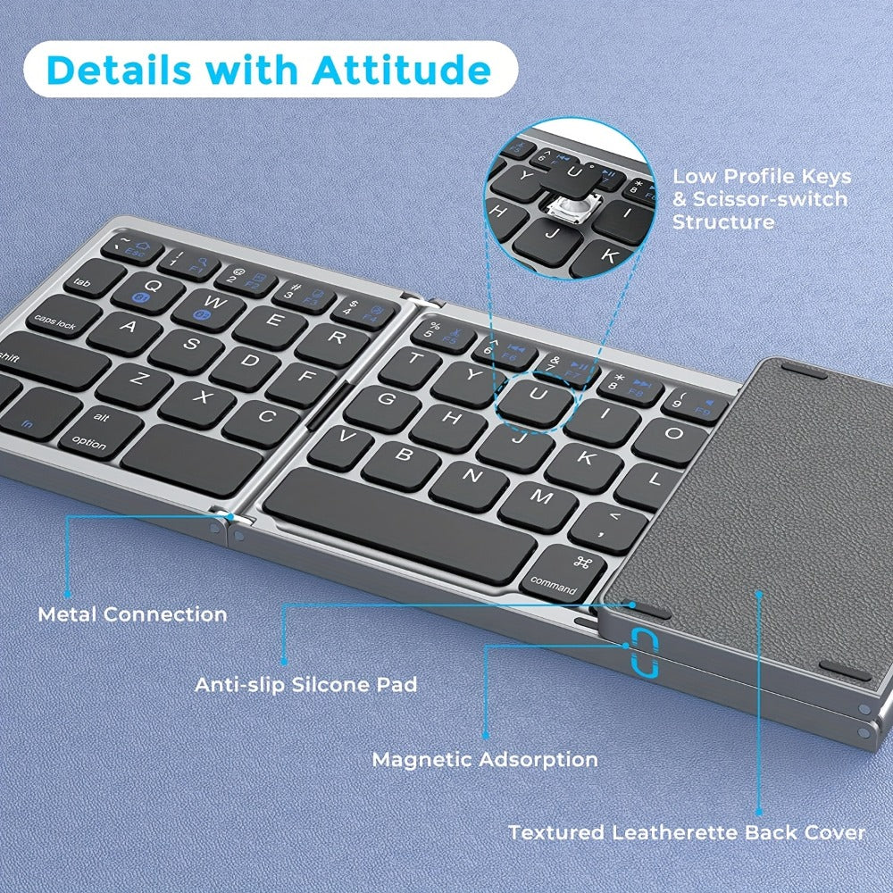 Tri-Fold Bluetooth Keyboard with Touchpad Rechargeable Portable Foldable Wireless Keyboard for an Everyday Personal Care Routine