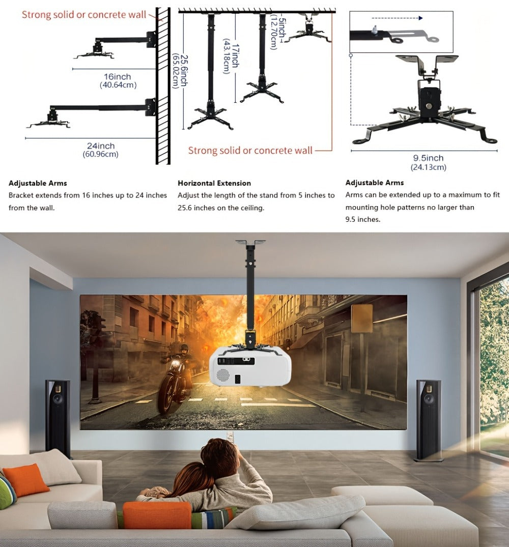 Ceiling Mounted Projector Bracket Adjustable Angle Height & Extendable Arm, Load for an Everyday Personal Care Routine