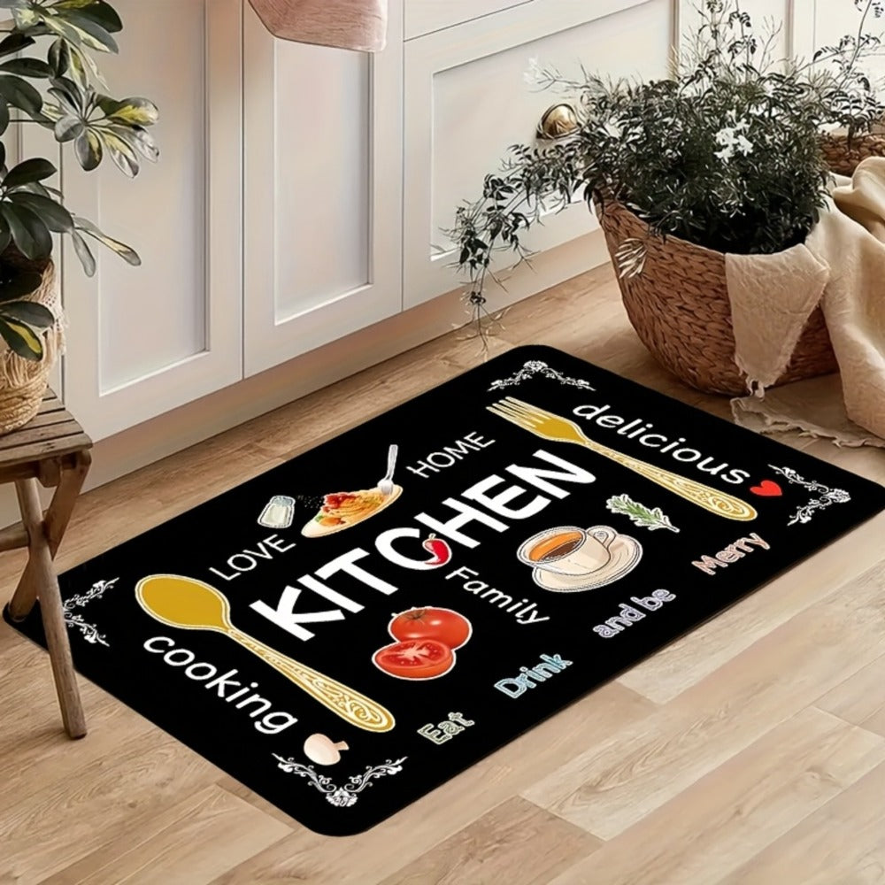 Kitchen Rug Set 3-Piece, Egg Beater Knife & Fork Theme Decorative Kitchen Mats, Easy-to-Clean Carpet for Kitchen
