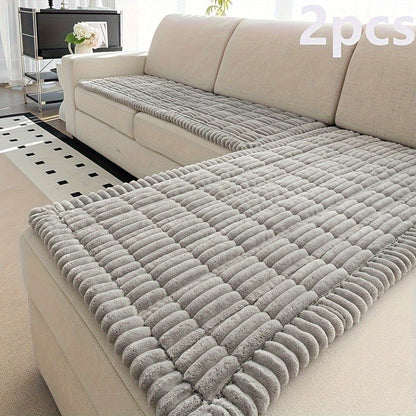 Sofa Cover Two-Piece Corduroy Jacquard Set with 28 x 59 and 28 x 83-Inch Panels in Four Colors