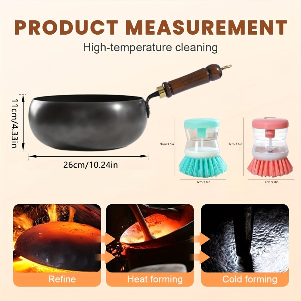Carbon Steel Wok Pan with Large-Belly Uncoated Design and Heat-Resistant Handle for Stir-Fry, Soup, Stew and Camping Cooking