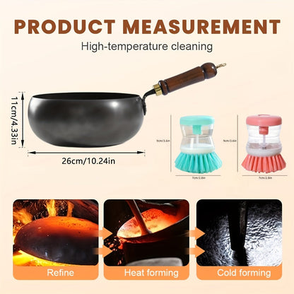 Carbon Steel Wok Pan with Large-Belly Uncoated Design and Heat-Resistant Handle for Stir-Fry, Soup, Stew and Camping Cooking