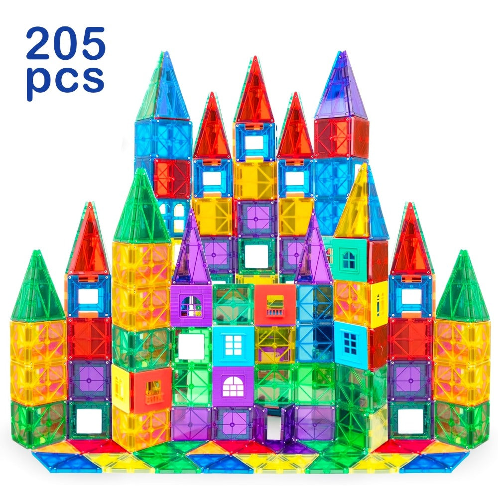 Magnetic Tiles Building Set for Kids 3 4 5 6 7 8 – 80 106 136 205pcs Clear 3D Magnet Building Blocks STEM Educational Toy Child-Safe ABS