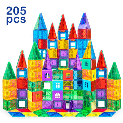 Magnetic Tiles Building Set for Kids 3 4 5 6 7 8 – 80 106 136 205pcs Clear 3D Magnet Building Blocks STEM Educational Toy Child-Safe ABS
