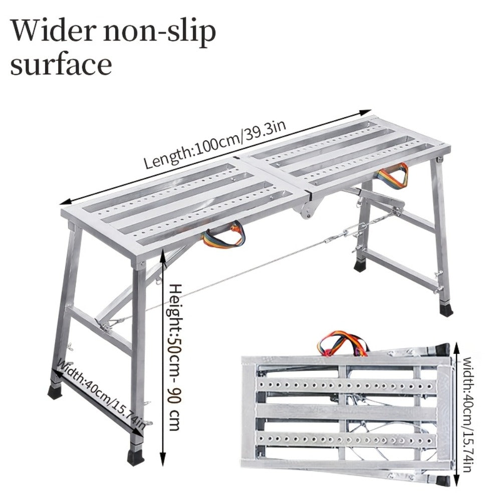 Folding Scaffold Step Stool Adjustable Height 39-79" Portable Steel Work Platform for Home Renovation Painting Car Washing RV Cleaning