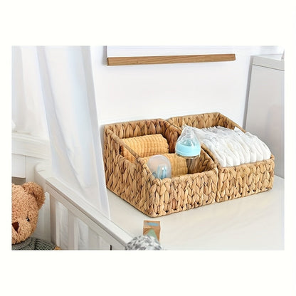 Water Hyacinth Pantry Storage Baskets 2-Pack with Seagrass Options and Integrated Shelf Handles