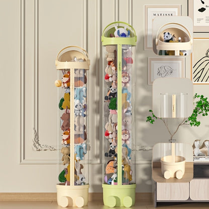 Stuffed Animal Storage Bin Transparent Cylindrical with Zipper, Large Plush Toy Organizer for Kids Bedroom Living Room