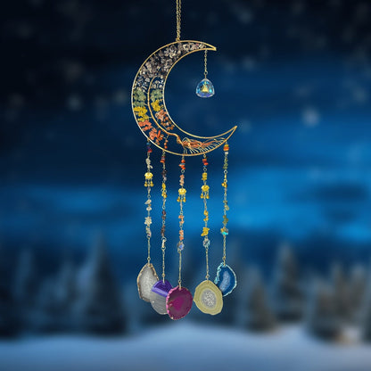 Moon Agate Tree Hanging Ornament Handmade Boho Suncatcher Wall Decor - Crystal Window Sun for Entryways, Bedrooms and Living Spaces