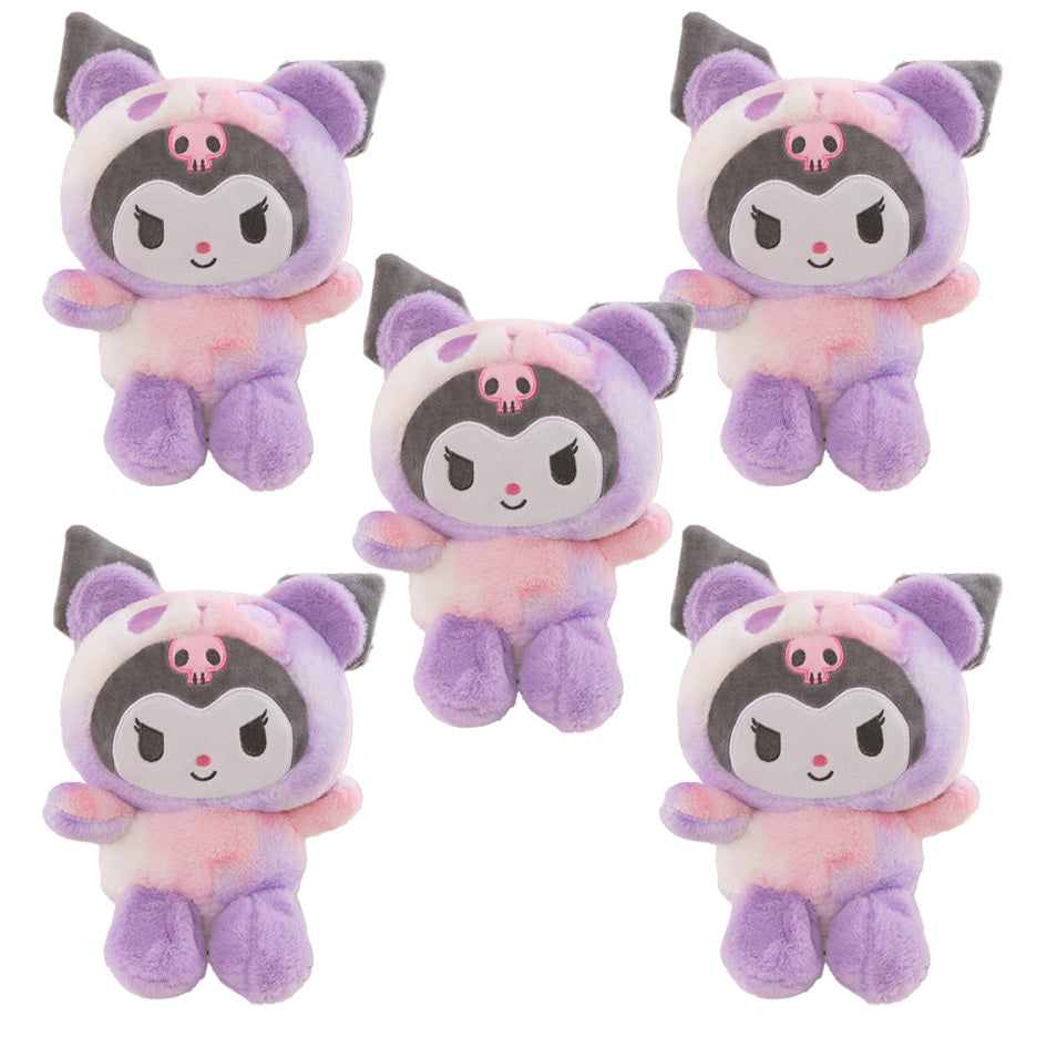 Sanrio Tie Dye Plush Set of 5, Kawaii Hello Kitty Kuromi My Melody Cinnamoroll Gudetama Stuffed Animals