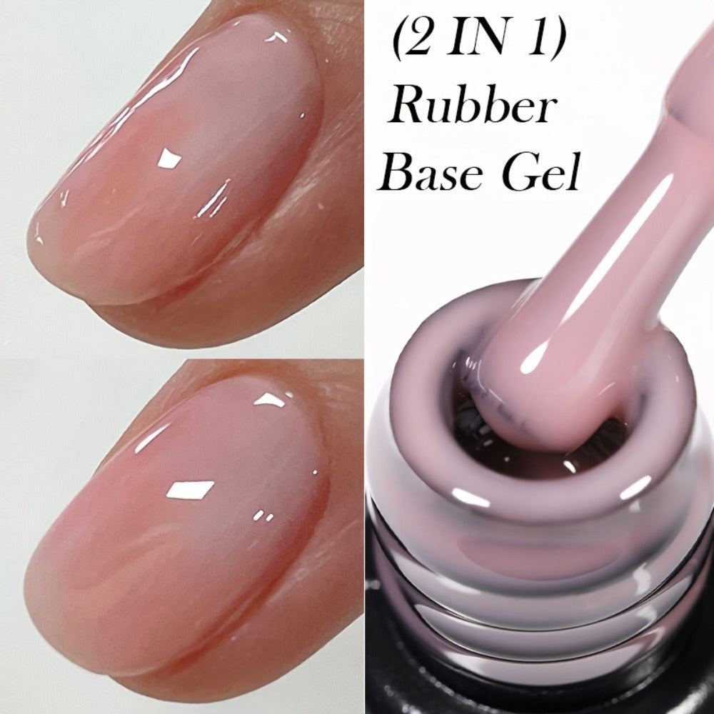 Rubber Base Gel Polish Set 6pcs Nude Pink 2-in-1 Builder Base Coat – Self-Leveling Soak Off UV LED Semi-Permanent Long-Lasting Gel Manicure
